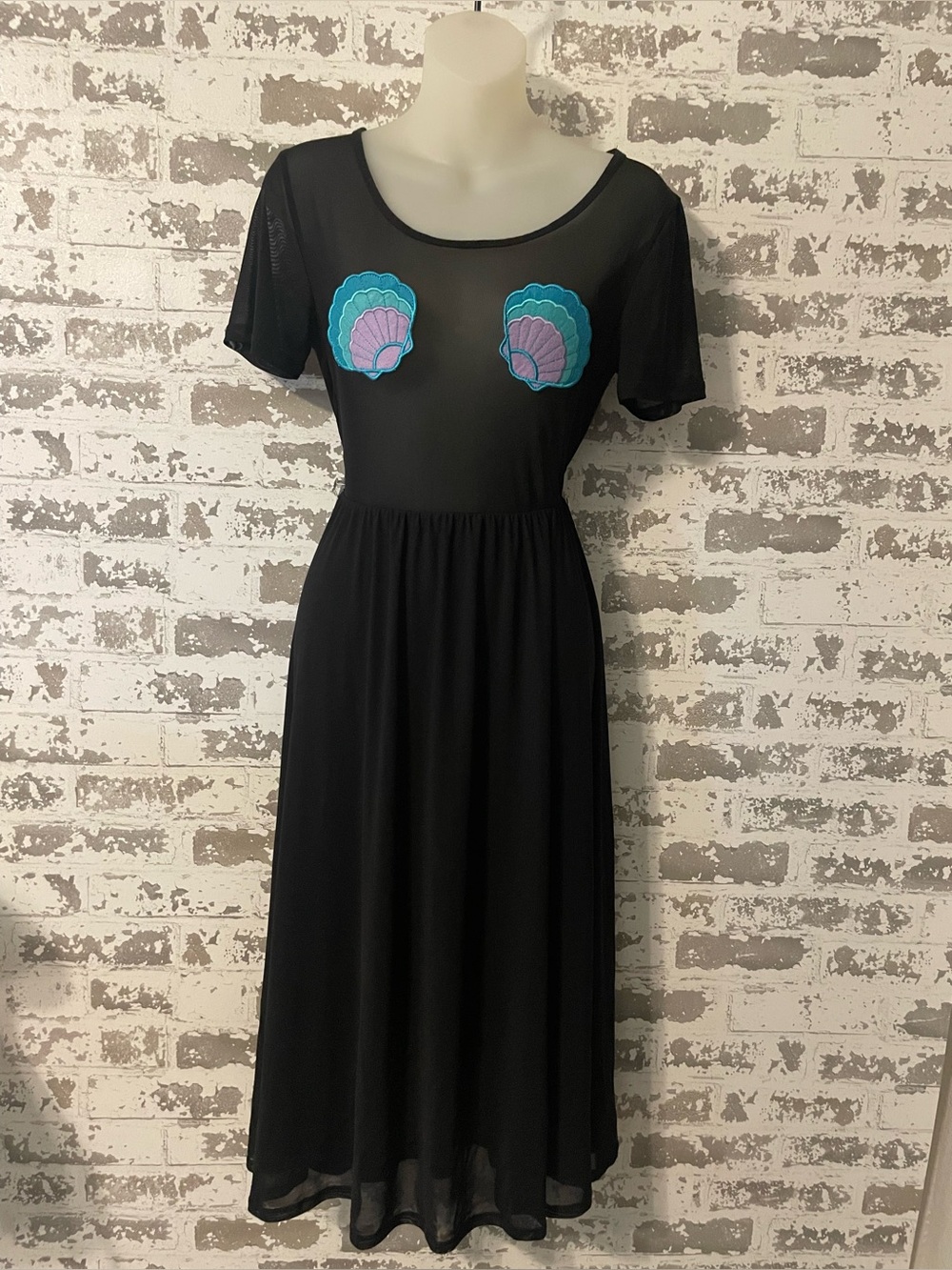 Iron Fist Mermaid For Life Black Sheer Seashell Mesh Midi Dress Size M
